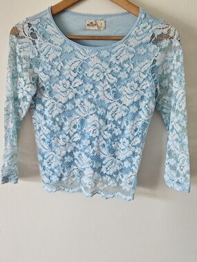 Hollister Light Blue Floral Lace Blouse